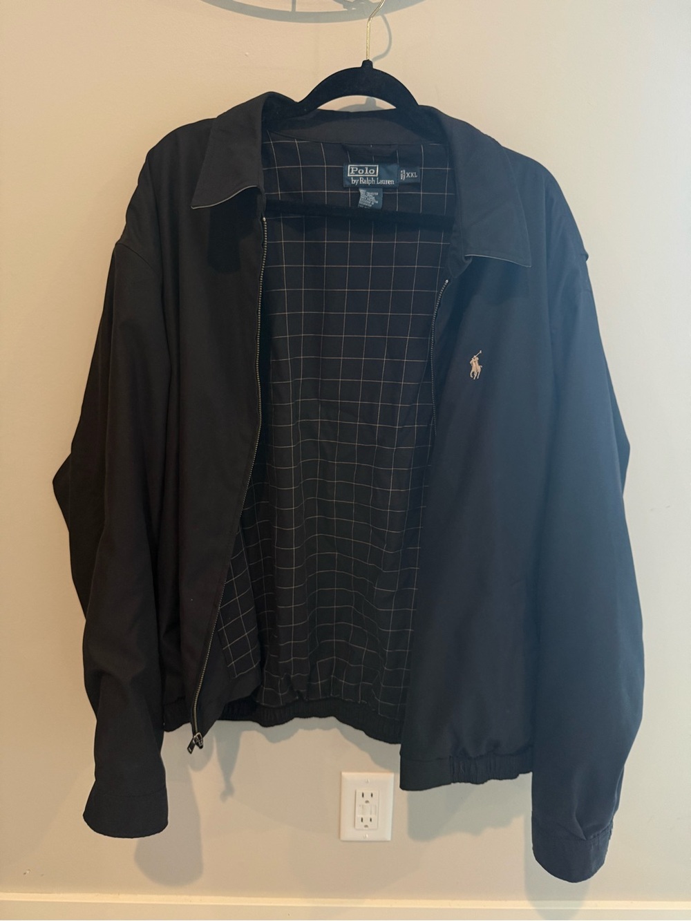 Ralph Lauren Black Bomber Jacket with Embroidered Pony